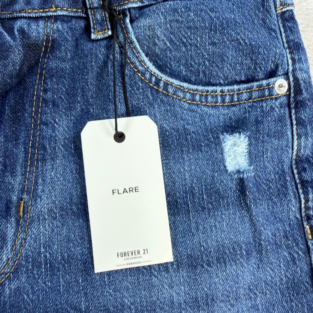 Forever 21 Flare Jeans Daisy Embroidered Womens 28 Blue Denim High Rise New - Picture 7 of 11